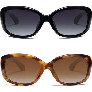 2 Pack Vintage Square Sunglasses for Women Polarized UV Protection Havana Frame